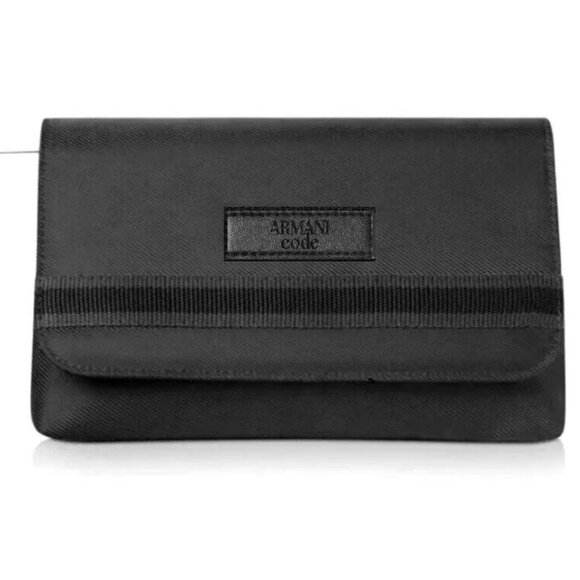 NWT GIORGIO ARMANI Black Fold Over Hangable Toiletry Travel‎ Bag w/ Dust Bag